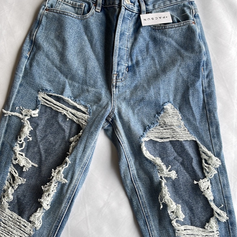 New Pacsun distressed denim blue jeans ultra  high‎ rise slim 28 - Picture 3 of 6
